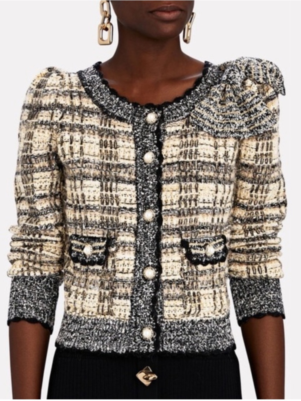 LoveShackFancy Chantria Bouclé Tweed Cropped Cardigan